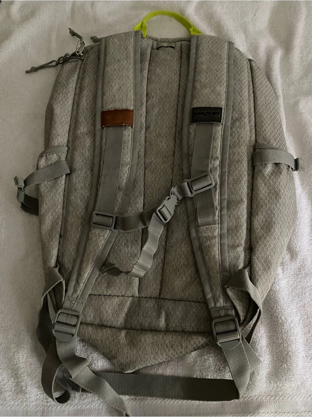 RARE! Jansport Light Gray Backpack with Neon Yellow Accents RARE!